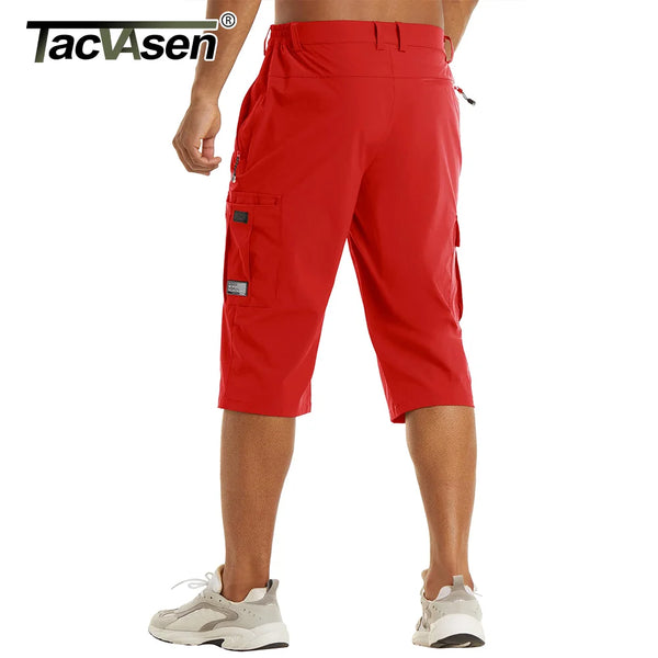 TACVASEN Summer Quick Dry 3/4 Capri Pants Men's Casual Multi-Pockets Lightweight Shorts Outdoor Hiking Cargo Nylon Pants Workout