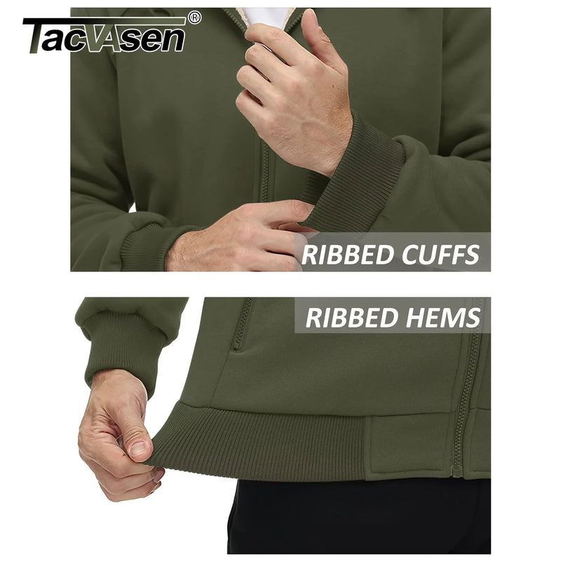 TACVASEN Fleece Lining Winter Hoodie Mens Sherpa Jackets Windproof Full Zip Warm Coats Climbing Hooded Casual Outwear Sportswear
