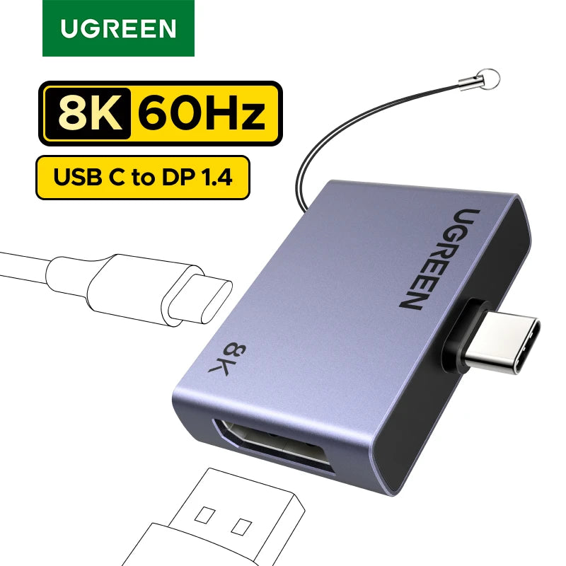UGREEN 8K 60Hz USB C to DisplayPort 1.4 Adapter Cable 4K@240Hz Thunderbolt 4/3 to Display Port Converter HDR VRR for MacBook pro