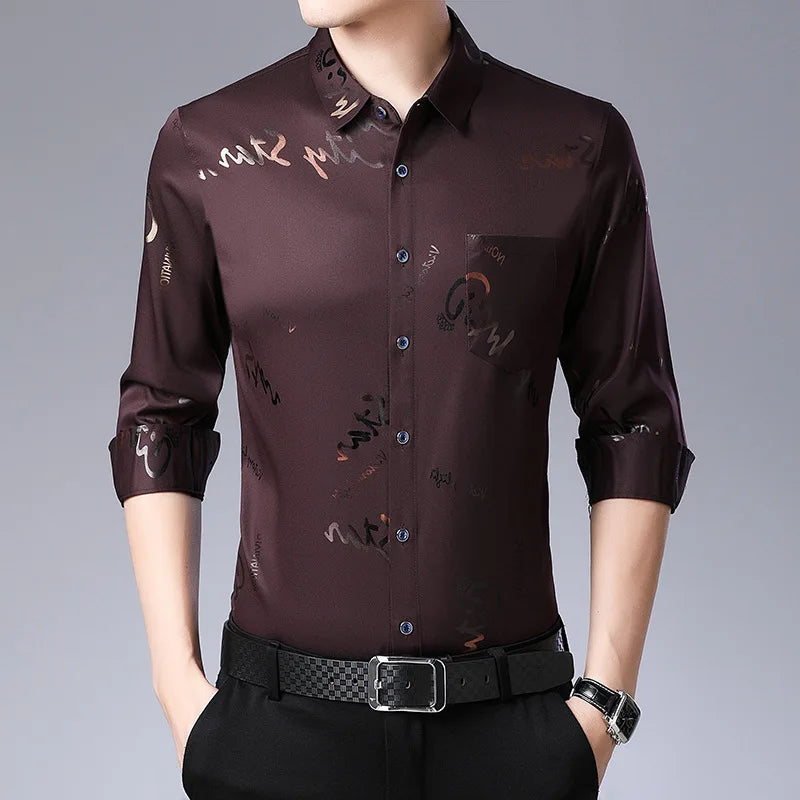 2026 Men's Casual and Fashionable Long Sleeved Printed Shirt, Non Ironing and Wrinkle Resistant Business Top. Asian sizes M–4XL