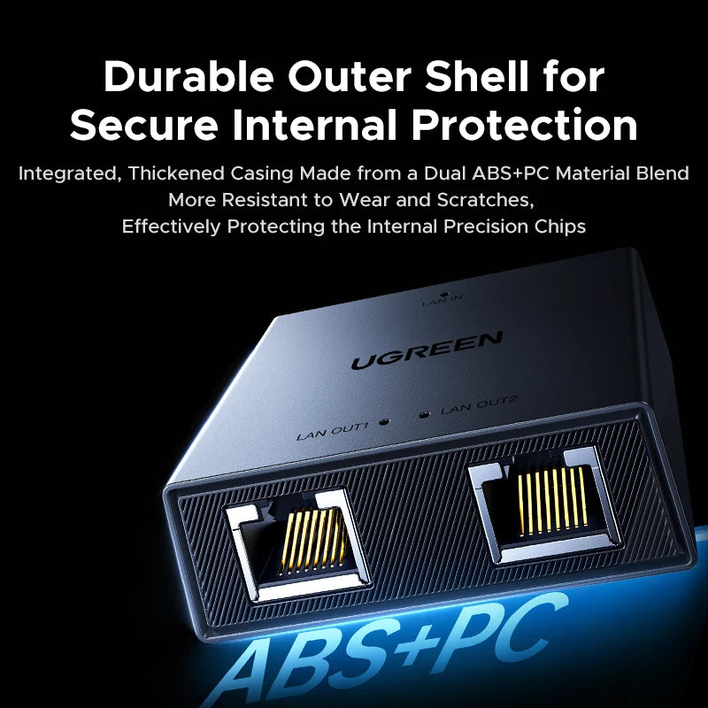 UGREEN Ethernet Splitter 100Mbps 1 to 2 RJ45 Splitter Ethernet Adapter Lan Connector Switch Coupler for PC Laptop TV Box Router