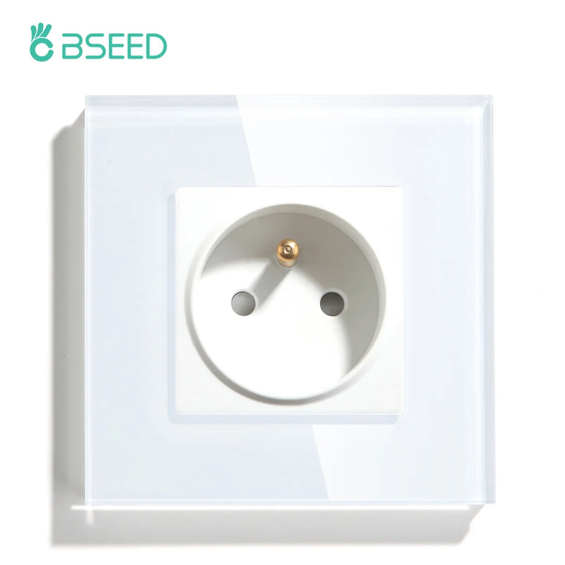 BSEED French Standard Single Wall Power Sockets Double France Outlets Triple Plugs Crystal Glass Panel Children Protection 16A