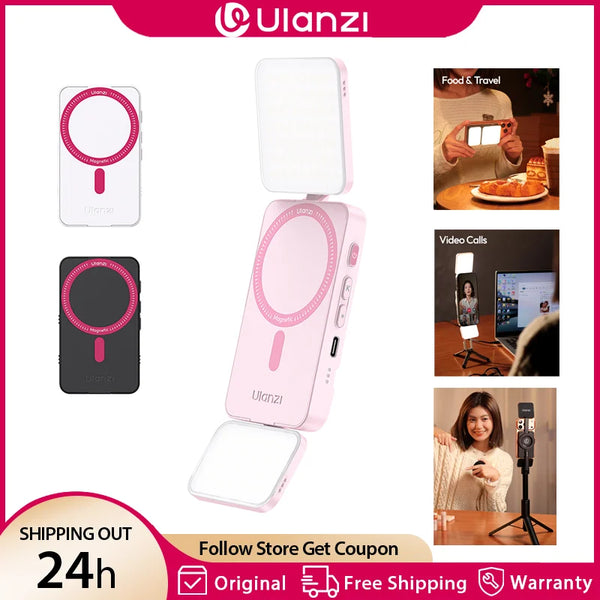 ភ្លើងបំពេញម៉ាញេទិក Ulanzi GL01 ភ្លើងចំហៀងពីរដែលអាចលៃតម្រូវបានសម្រាប់ Iphone 17 Android ភ្លើង Selfie ដែលអាចបន្ថយពន្លឺបាន 2700-6500K សម្រាប់ Live Vlog