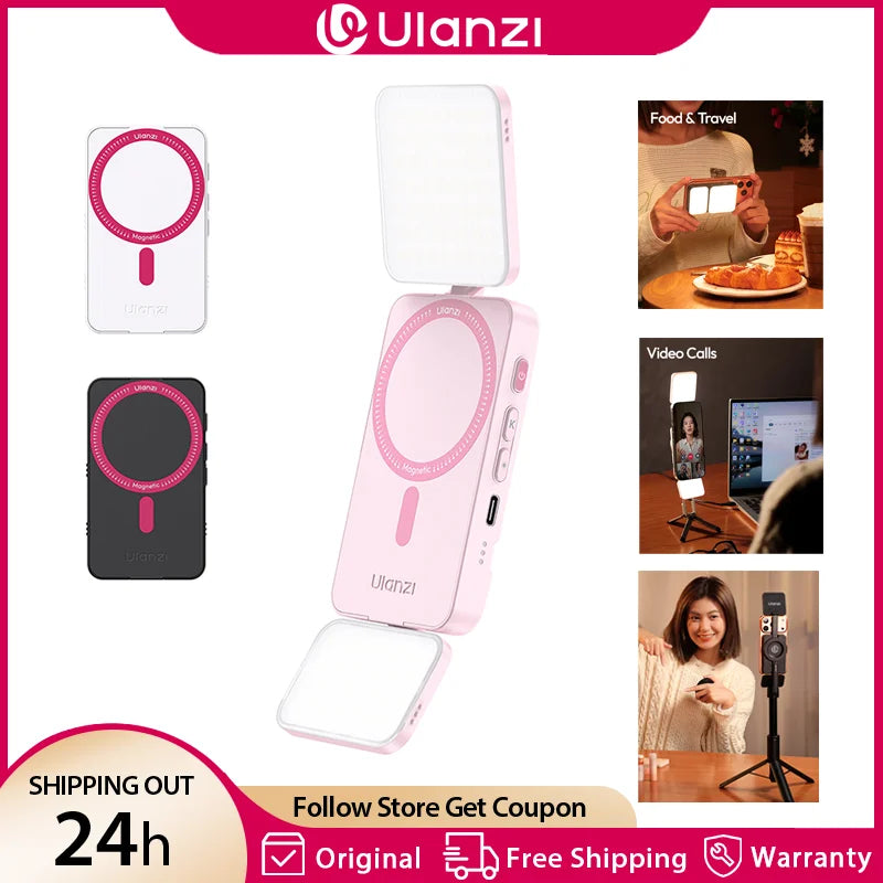 ភ្លើងបំពេញម៉ាញេទិក Ulanzi GL01 ភ្លើងចំហៀងពីរដែលអាចលៃតម្រូវបានសម្រាប់ Iphone 17 Android ភ្លើង Selfie ដែលអាចបន្ថយពន្លឺបាន 2700-6500K សម្រាប់ Live Vlog