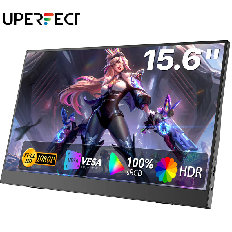 ម៉ូនីទ័រចល័ត PERFECT ទំហំ 15.6 អ៊ីញ 60Hz 1920*1080 អេក្រង់ IPS ទំហំ 16:9 សម្រាប់កុំព្យូទ័រយួរដៃ XBox PS4 / 5 Switch TV Box PC Extension Mobile MAC