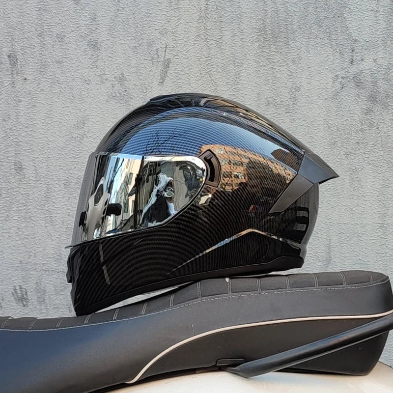 LVS Full Face Motorcycle Helmet with Dual Lens Stylish Fast Release Racing Helmet Moto DOT Approved