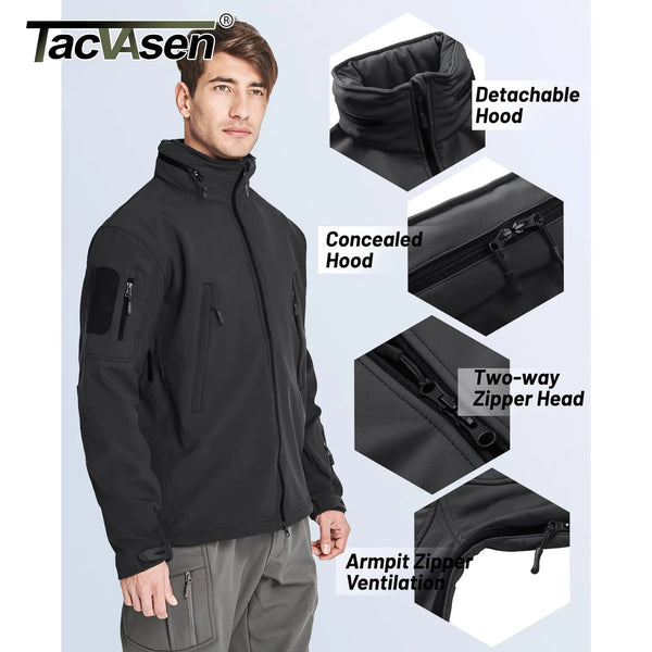 TACVASEN Winter Softshell Jacket Mens Windproof Fleece Lined Jacket Coat Waterproof Work Jacket Coats Outdoor Hiking Windbreaker