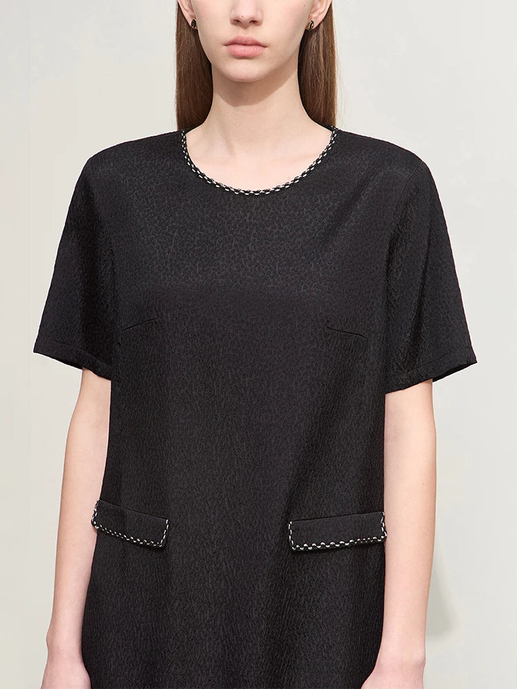 រ៉ូប Amii Minimalism O-Neck សម្រាប់ស្ត្រី 2026 រដូវក្តៅថ្មីសម្រាប់អ្នកធ្វើដំណើរទៅធ្វើការ រ៉ូបដៃខ្លីរលុង រ៉ូបការិយាល័យ 12452140