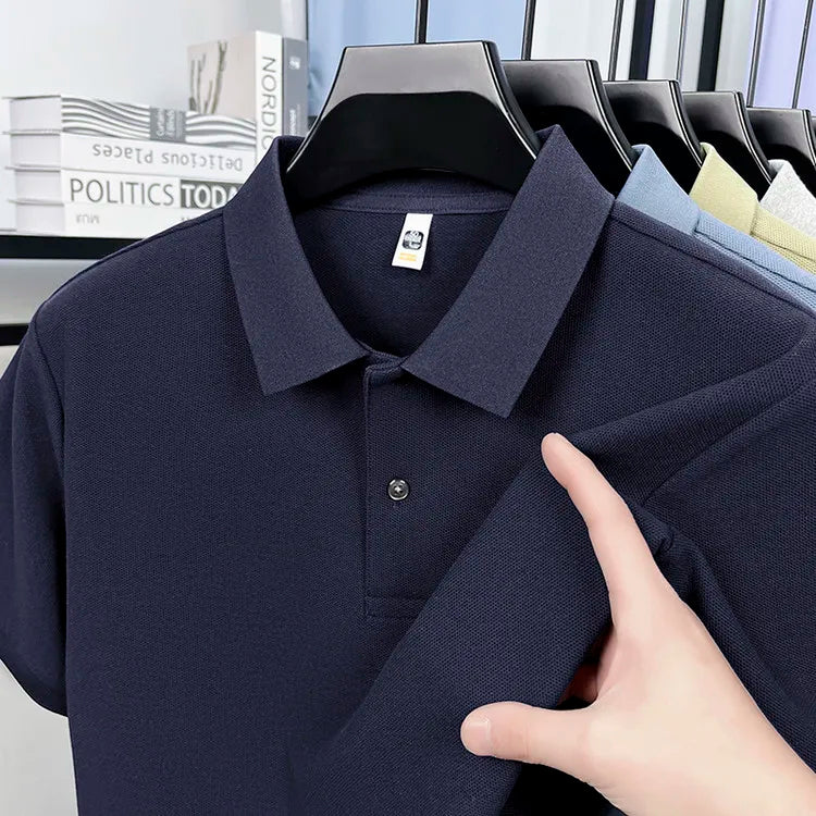 Men 100% Mercerized Cotton Polo Shirt Solid Short Sleeve Casual Business Tops Odor Resistant Premium 205g Summer