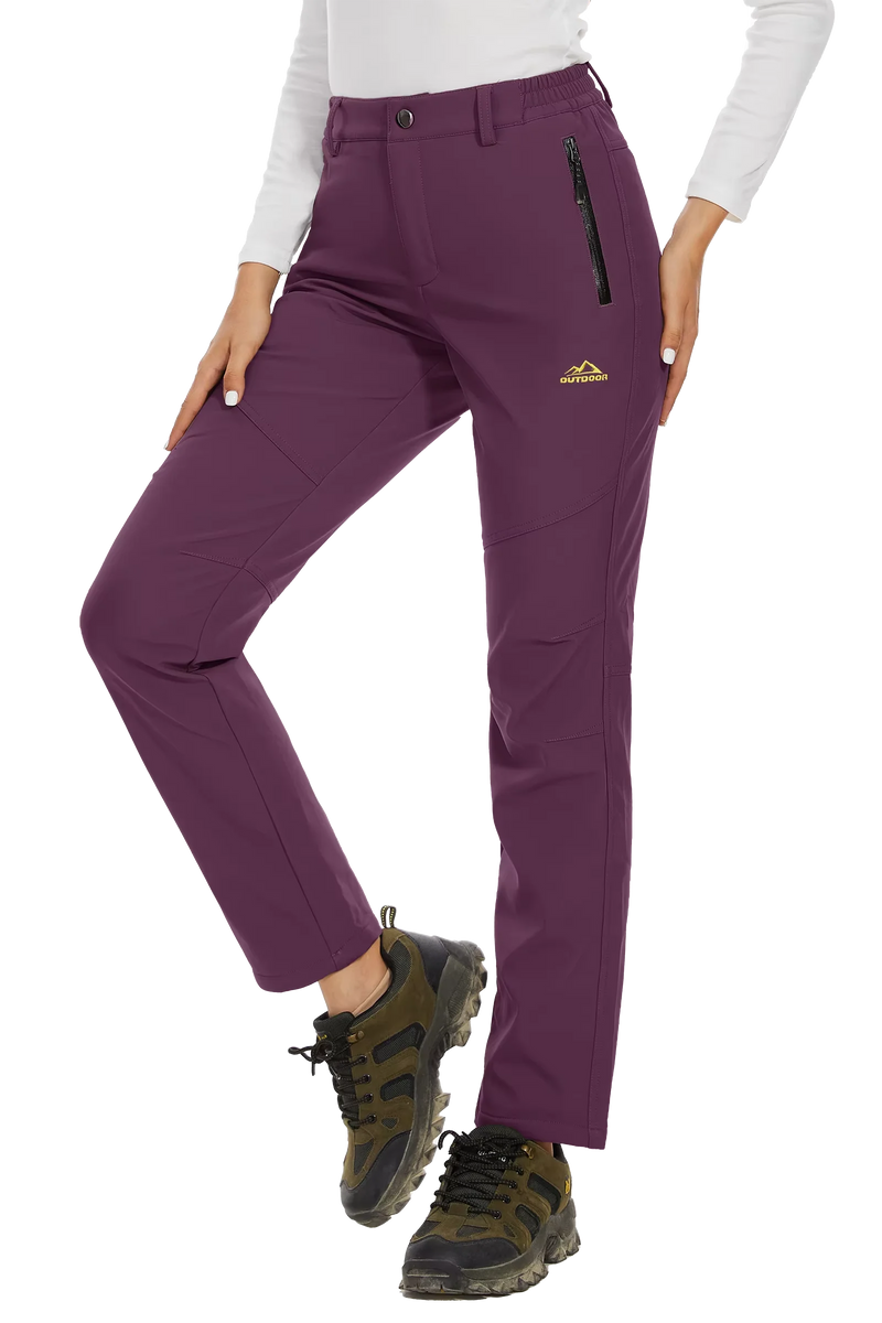 TACVASEN Women's Winter Ski Snow Softshell Fleece Lining Pants Hiking Trekking Mountain Trousers Cargo Warm Work Zipper Pockets