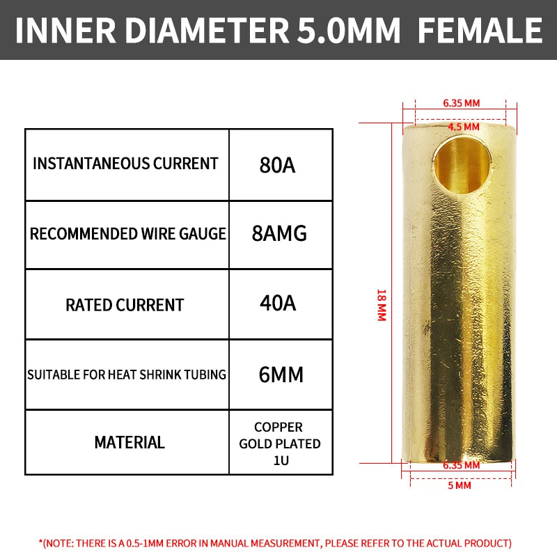 2/3/3.5/4/5/5.5/6/6.5/8mm Aircraft model pure copper Banana Plug Gold Plated Copper Brushless Motor Bullet Connector 40pcs