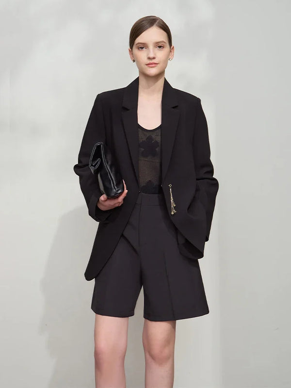 អាវធំ AMII Minimalist Blazer សម្រាប់នារី រដូវស្លឹកឈើជ្រុះ ឆ្នាំ២០២៥ ថ្មី កអាវបើកចុះ អាវក្រៅមានខ្សែសង្វាក់ អាវក្រៅស្មា ពណ៌ខ្មៅ 12521063