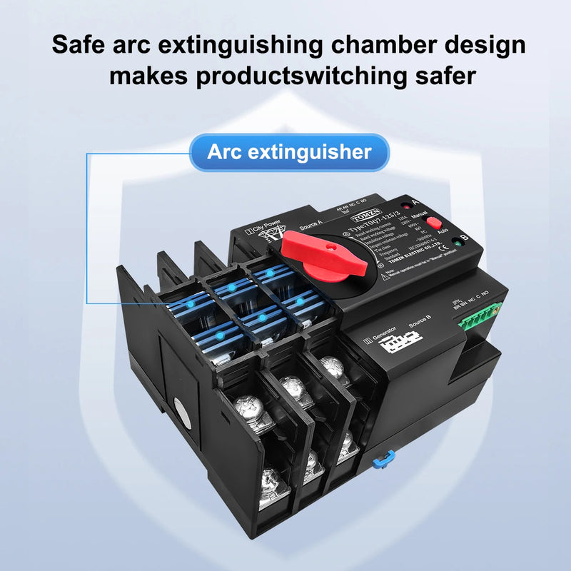 TOMZN Din Rail 3 phase 2P3P4P 63A 100A 125A 230V Dual Power Automatic Transfer Electrical Selector Switch Uninterrupted ATS NEW