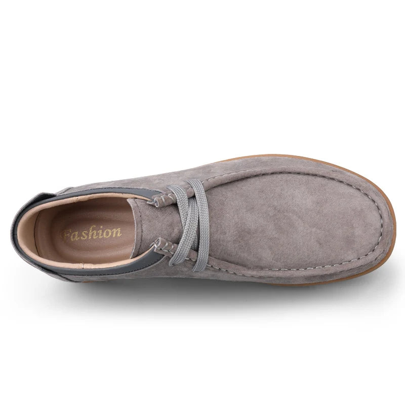 Men's Suede Moccasins Casual Lace Up Walking Shoes Non Slip Rubber Sole Lightweight Comfort Daily Driving Shoes