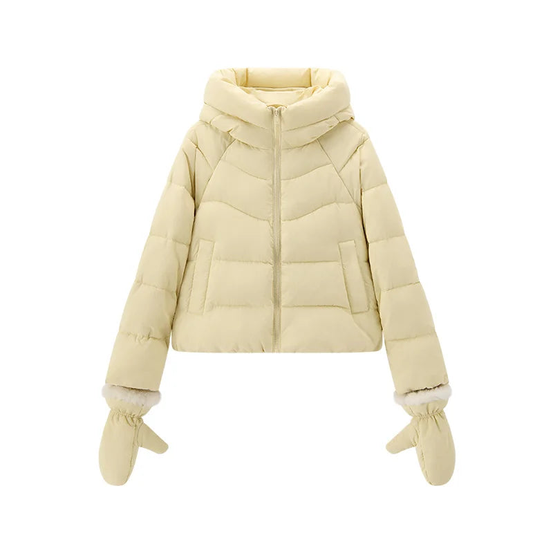 Semir Women Padded Jacket Raglan Sleeve Textured Loose Fit Hooded Glove Detail Minimal Style 2026 New Winter Daily Wear