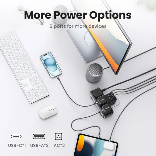 UGREEN 30W UK Plug Desktop Charger Power Strip Outlet Extension Adapter For iPhone 15 14 Pro Max Xiaomi Wall Fast Charger AD DC