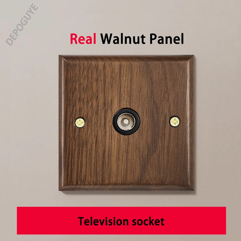 Black Retro Walnut Wall Toggle Switch Panel 1-4Gang 2Way Solid Wood Double EU/FR Socket Universal Usb C Electrical Power Outlet