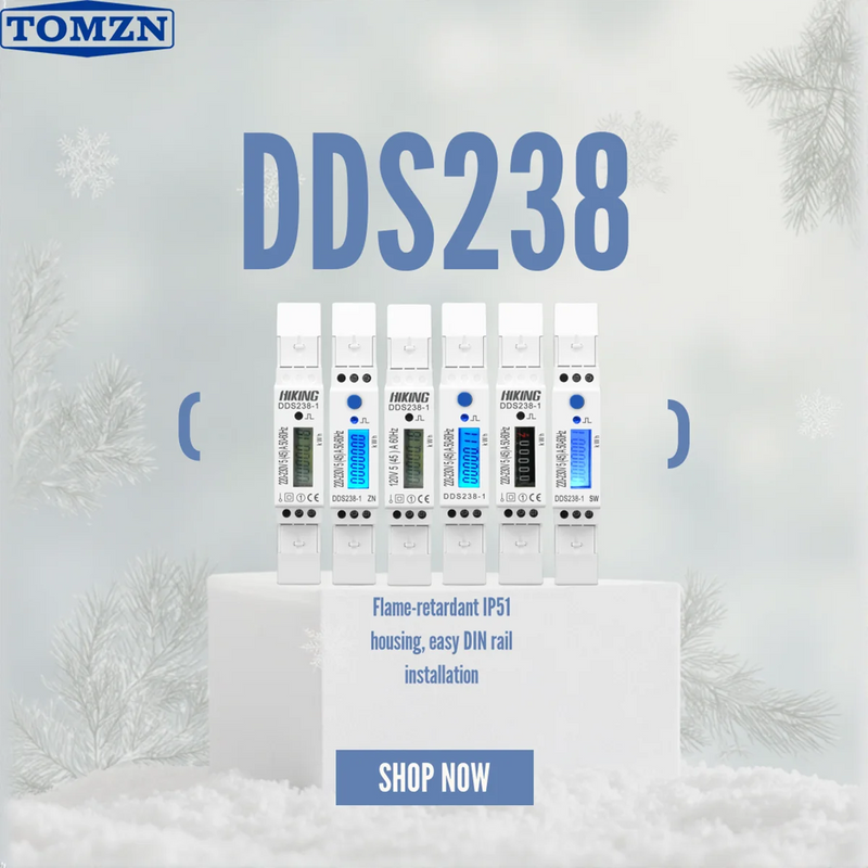TOMZN Single-Phase DIN Rail kWh Energy Meter – 5(45)A, 45A, 220V–230V, 50/60Hz, LCD Display with Blue Backlight