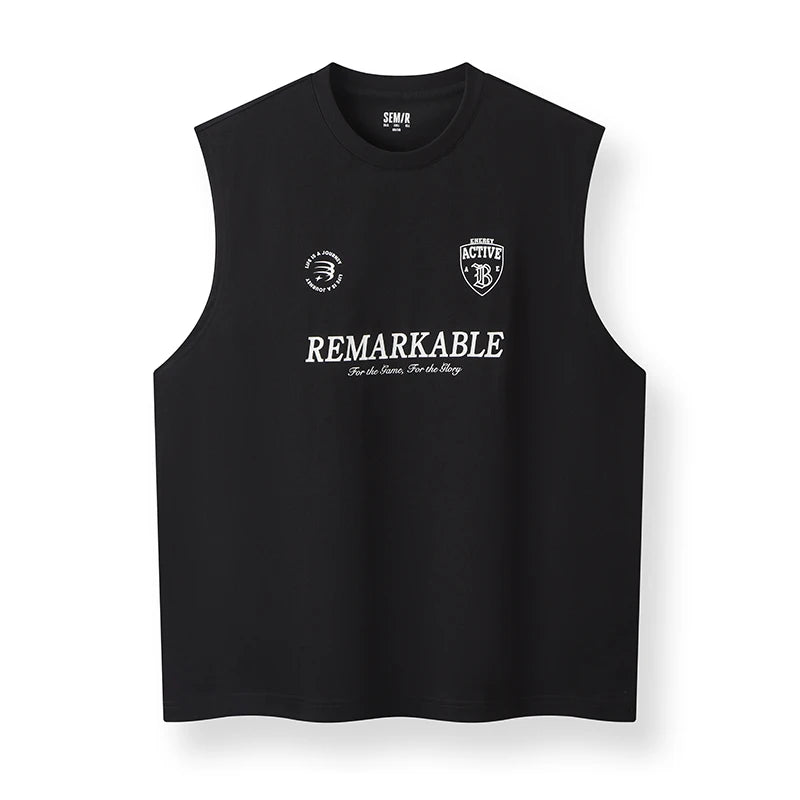 Semir Mens Vest 2026 American Sports Sleeveless Knitted Pure Cotton Simple Printed Commute