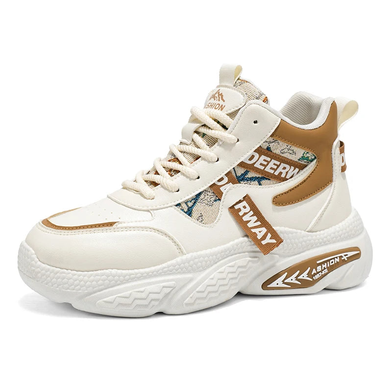 Mens Walking Shoes 2025 New High Top Thick Sole Anti Slip Comfortable Outdoor Casual Sneakers Trendy Skateboard Shoes for Men