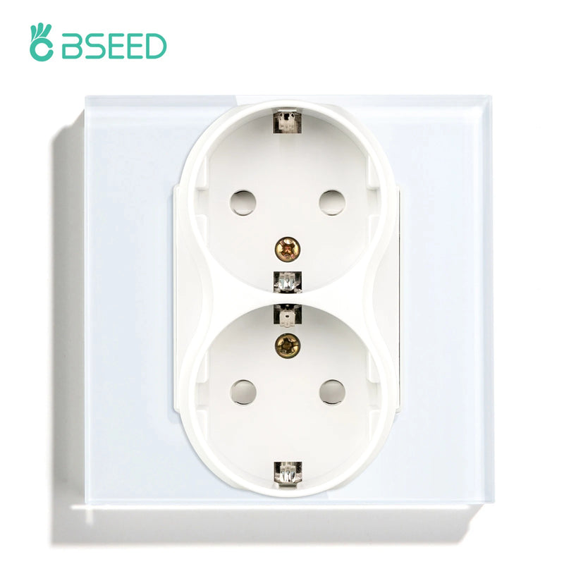 BSEED Single Power Outlet EU Wall Plugs Double Sockets USB Type-C Phone Charge Glass Panel 1Way Wall Touch Switch Kid Protection
