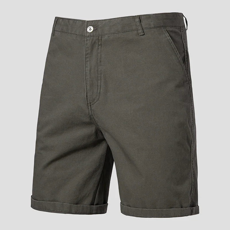 Male Daily Casual Knee Chinos Soft Pure Cotton Texture Deep Side Pockets Weekend Gathering Travel Short Slacks