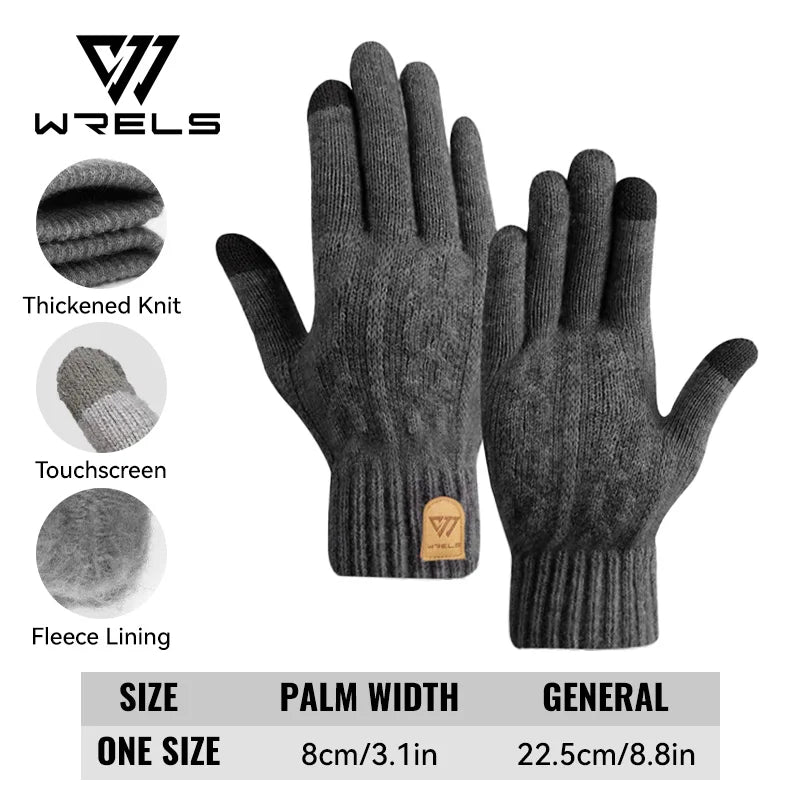 WRELS Winter Warm Gloves Thickened Cold-Proof Knitted Cycling Glove Soft Fleece Lined Cold Weather Thermal Glove for Women Men