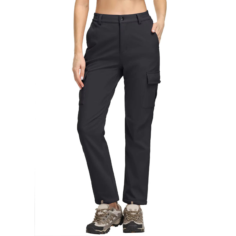 TACVASEN Winter Skiing Hiking Cargo Pants Womens Snowboard Pants Waterproof Windproof Multi-Pockets Fleece Lined Camping Trouser