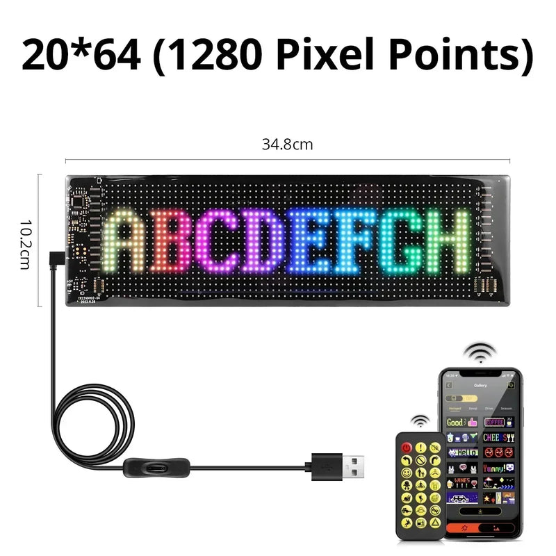 LED Matrix Pixel Screen App Bluetooth Control Flexible Display Screen DIY Programmable USB Plug-in Car Stores Hotels Bars Party