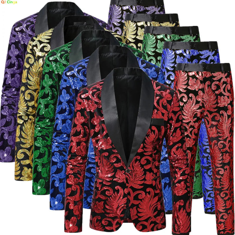 2026 Men Two-piece Suit, Sequin-embellished Jacket with Matching Trousers,Perfect for Weddings,Parties,and Stage Performances.