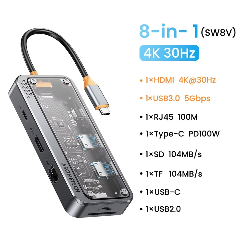 ស្ថានីយ៍ចត USB C HUB 10 ក្នុង 1 ប្រភេទ C ទៅ HDMI-compatible Hub Usb 3.0 អាដាប់ទ័រ PD 100W សម្រាប់សាកថ្មលឿន Macbook PC Laptop Tablet
