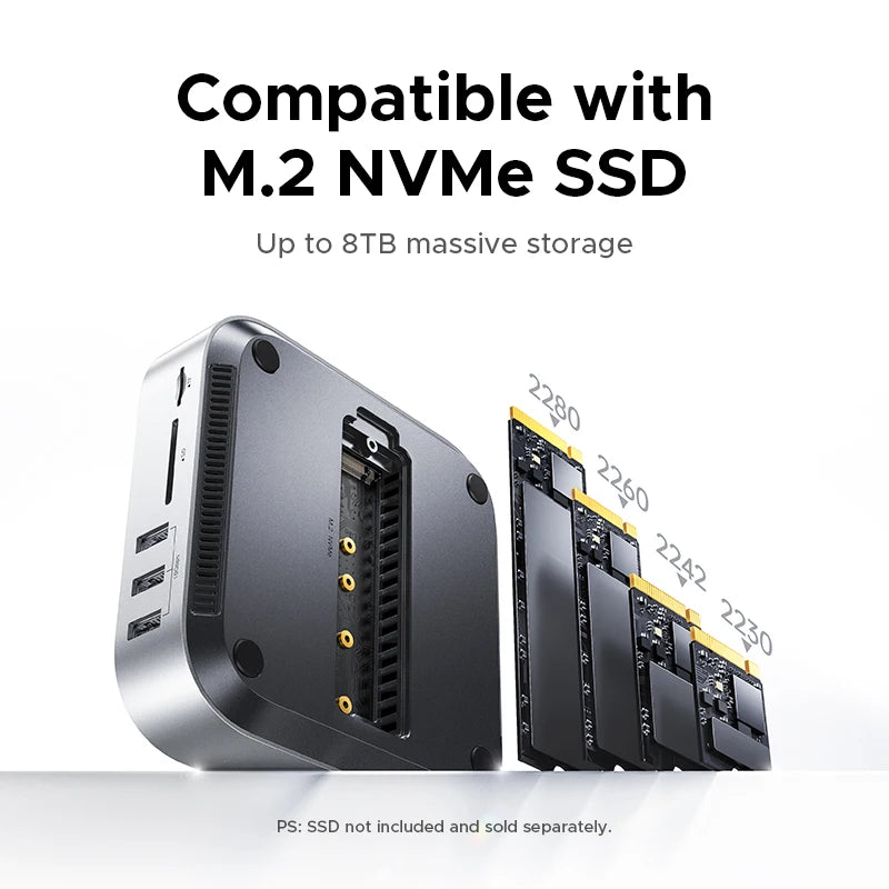 UGREEN 40Gbps Mac Mini Docking Station M6/M5 Pro/M4 Pro/M4 M.2 NVMe SSD Case 8K30Hz HDMI 10Gbps Data Ports SD&TF Built-in Fan