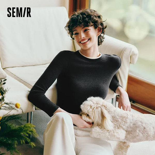 អាវយឺត Semir សម្រាប់នារី ធ្វើពីក្រណាត់ប្រឆាំងបាក់តេរី ស្រទាប់ក្នុងរោមចៀម ដៃវែង ស្លីមហ្វីត រដូវរងា ឆ្នាំ២០២៦ ទន់ស្រួលពាក់