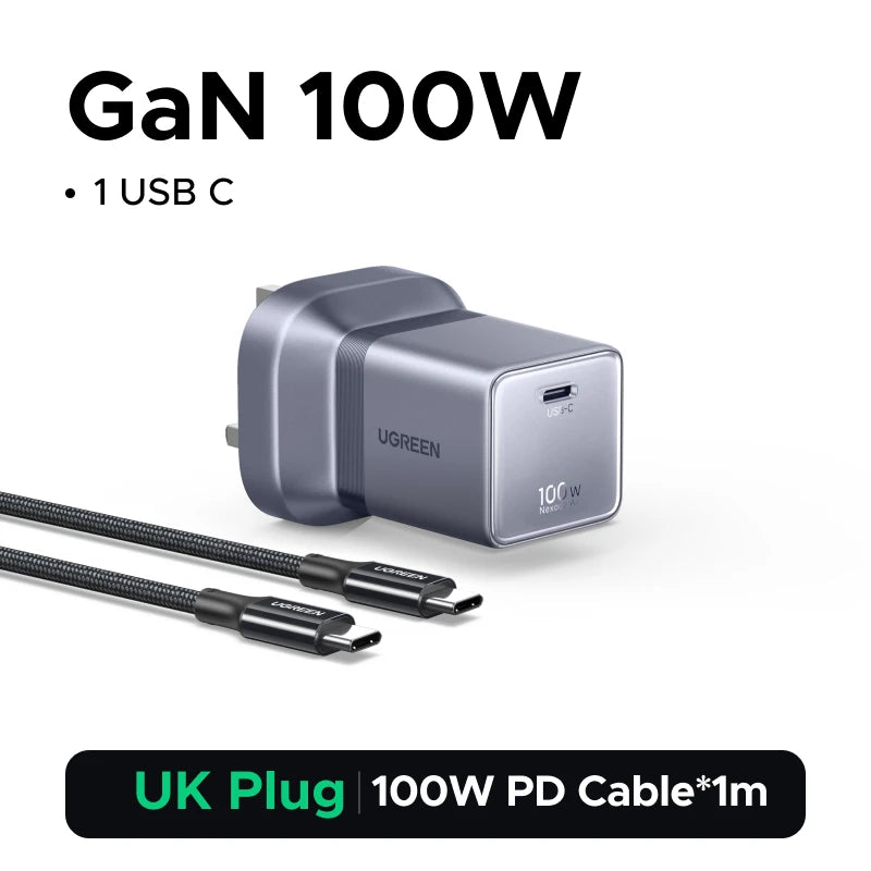 【Ultra Mini】UGREEN Nexode Air 100W GaN Charger PD3.0 QC4.0 PPS For Macbook Pro Air Laptops iPhone 18 17 Samsung S26 Ultra iPad T