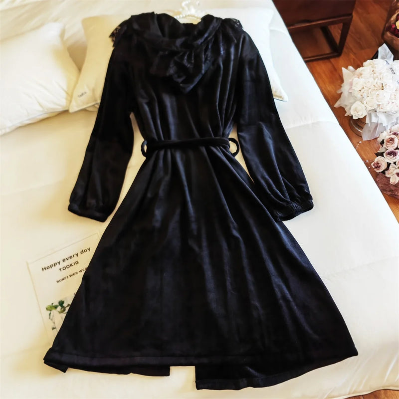 Fashion Women's Pajamas Robes Hooded Island Velvet Thicken Warm Robe Women's Wedding Dresses Winter Sleepwear Bathrobe Female
