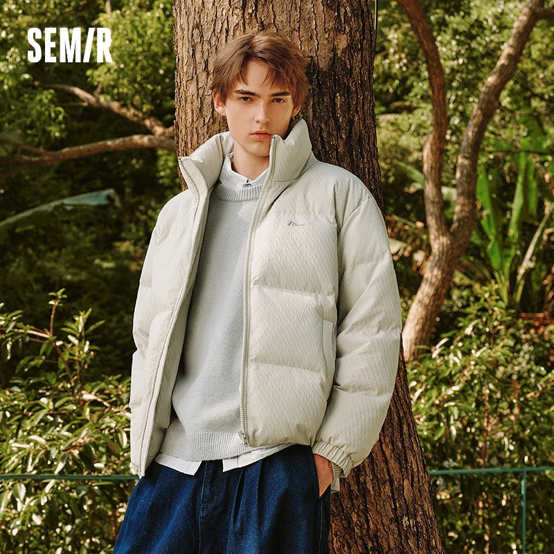 Semir Down Jacket Men Winter 80% Down Fill Loose Stand Collar Puffer Coat 2026 New Embroidered Textured Outerwear Versatile