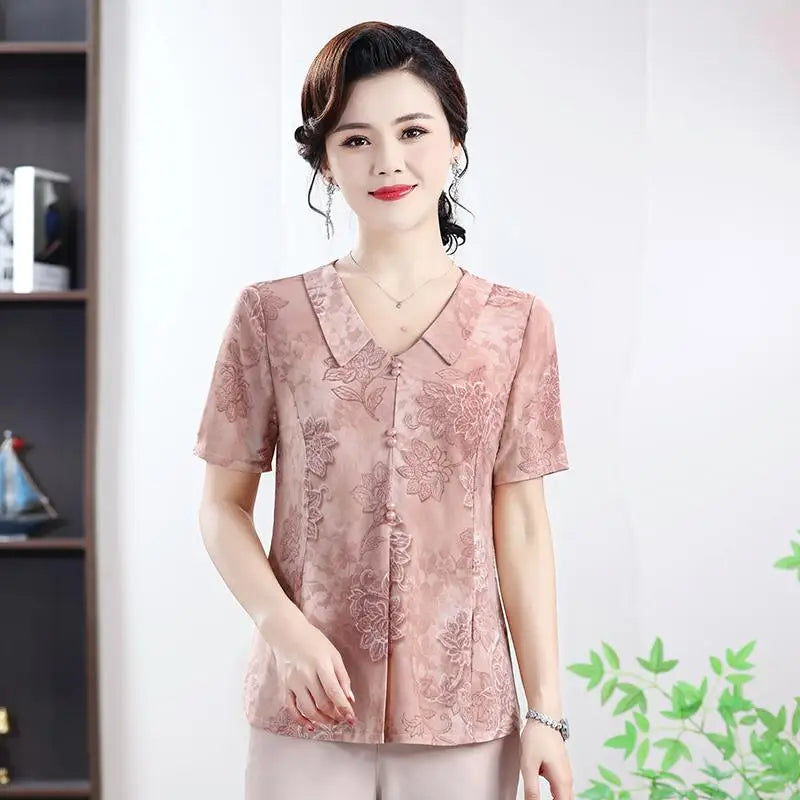 អាវ យឺត បោះពុម្ព សម្រាប់ នារី រដូវក្ដៅ ដៃខ្លី មីឌី ប៊ូតុង ប៉ូឡូ ក ស្លីម បាត អាវ យឺត ខ្លី សម្រាប់ រដូវក្ដៅ