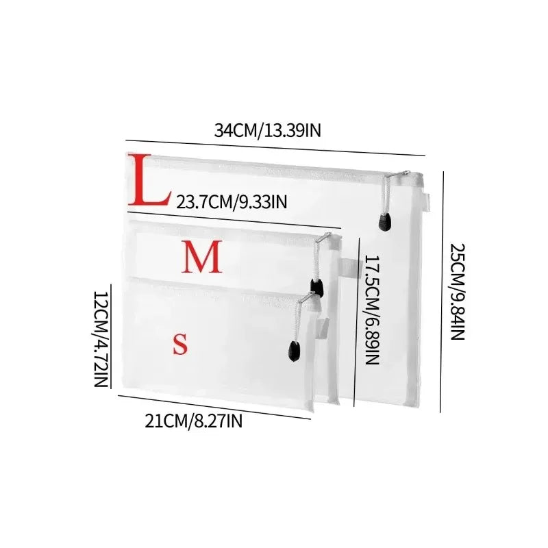 3pcs Mesh Zipper A4 A5 A6Bag-Folder with Zipper Closure, Suitable for Office Organizing, School Supplies, Storage Bag.