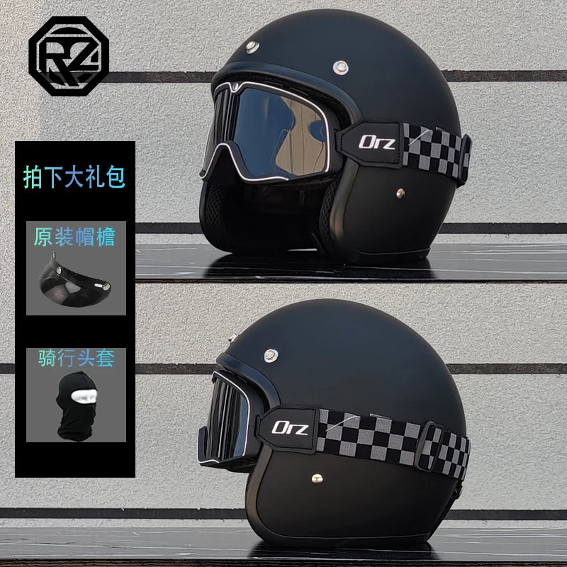 ORZ motorcycle retro helmet 3/4 motorcycle half helmet suitable for both men and women, lightweight small helmet body capacete