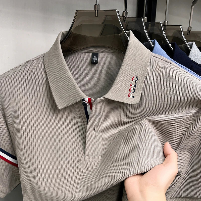 100%Cotton Man Short-Sleeved Polo Shirt Lapel Button Letter Embroidery Summer New Polo Shirt Casual Fashion Breathable Mens Wear