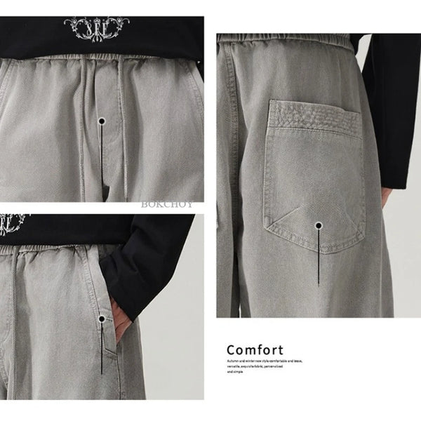 2026 Autumn New 100% Cotton Big Pockets Cargo Pants for Men Clothing Outdoor Loose Trousers GF268323