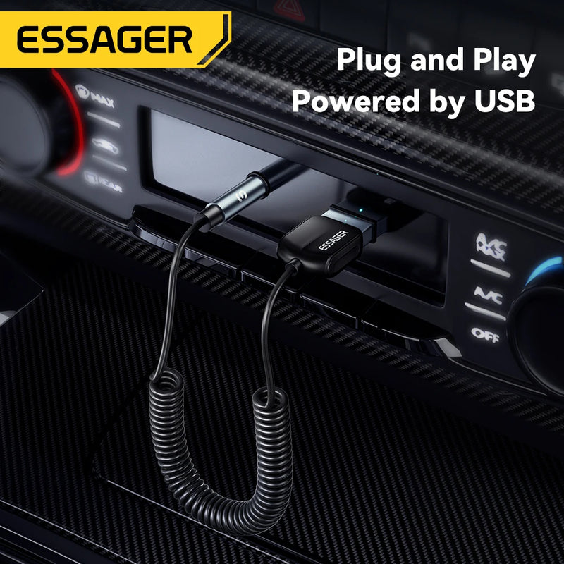 ឧបករណ៍ទទួលសញ្ញាឥតខ្សែ Essager Bluetooth 5.0 ឧបករណ៍បំពងសម្លេងរថយន្តឥតខ្សែ 3.5mm Jack Aux Audio Music សម្រាប់ឧបករណ៍បញ្ជូន Bluetooth ក្នុងរថយន្ត