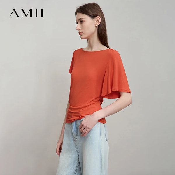 អាវយឺត AMII Minimalist សម្រាប់នារី ស្លីមហ្វីត រដូវក្តៅ ឆ្នាំ២០២៦ កទូក អាវយឺតដៃខ្លីមិនស្មើគ្នា សម្លៀកបំពាក់ប្រណីតសម្រាប់នារី 12522173