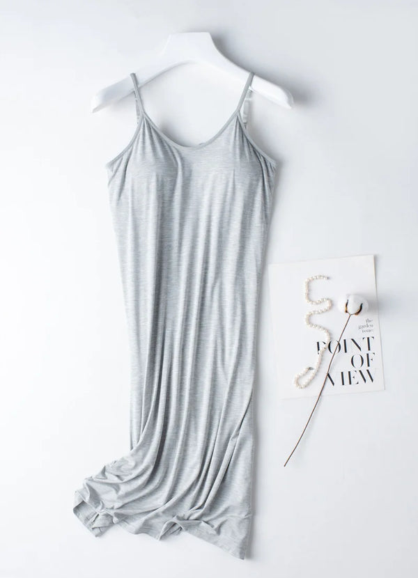 ឈុតគេង Sexy Modal Chest Pad Sleepwear Dress Cup Women's Base Nightdress Pajamas Home Wear Suspender Nightgown Female Sleep Shirt