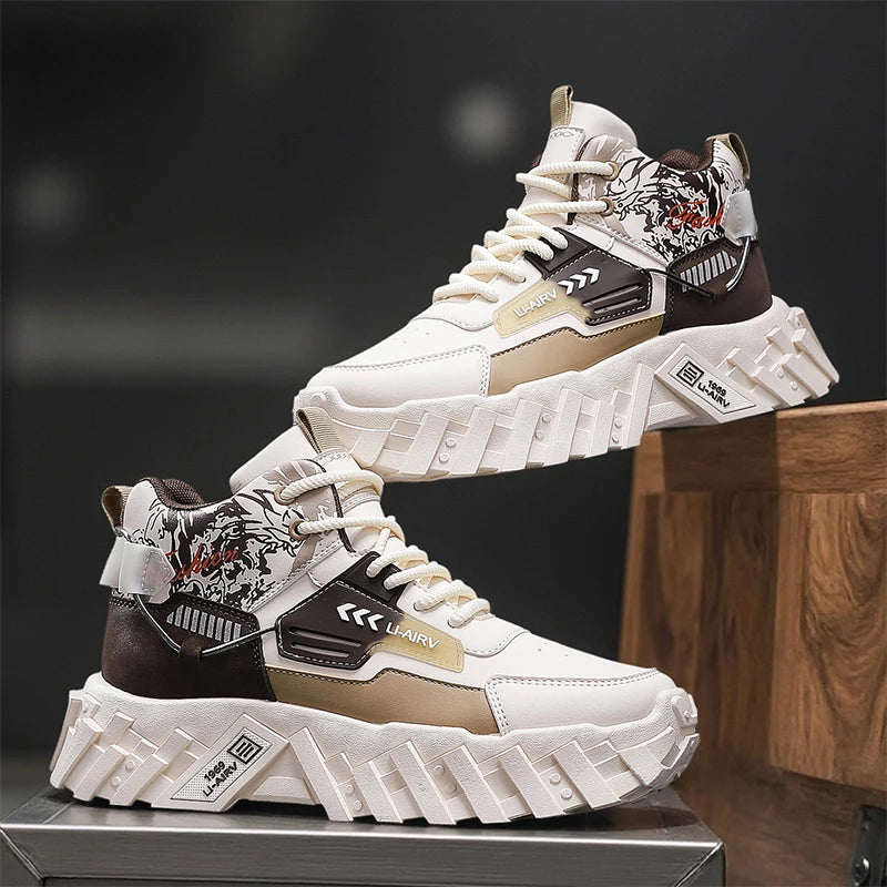 Sneakers for Men High-top Flat Comfortable 2025 Autumn New White Sneakers Thick Soled Casual Trendy Sports Shoes for Men