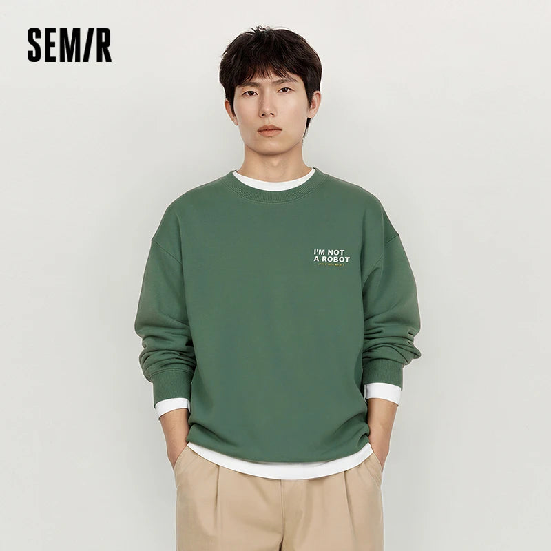 Semir Trendy Hoodie Men Spring Front Back Colorful Letter Print Embroidery Couple Loose Crew Neck Fashion Casual Top