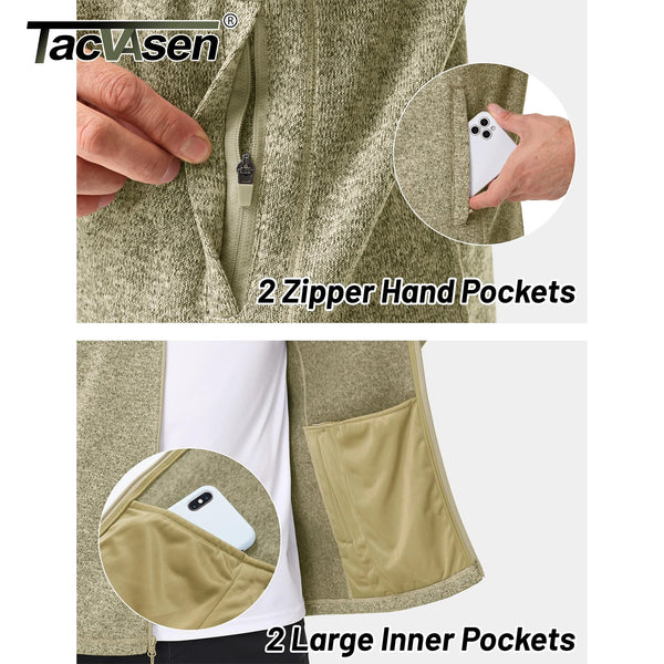 TACVASEN Mens Fleece Work Jackets Lightweight Spring Winter Full Zip Jacket Soft Casual Outdoor Hiking Coats with Zipper Pockets