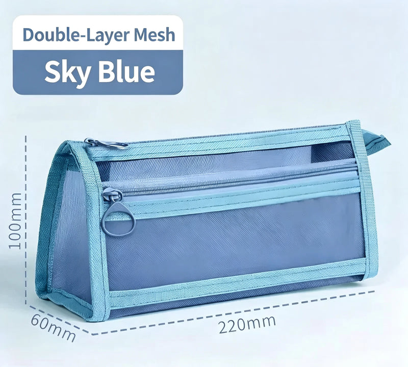 Pencil Bag Transparent Mesh Exam Specific Stationery Bag Pencil Bag Double Layered 3D Large Capacity Stationery Box
