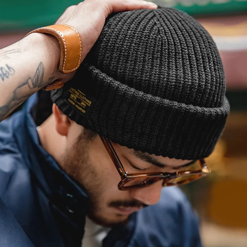 Maden Men's Winter Skullies Beanies Hats Black Knitted Cotton-Blend Scarf Caps Balaclava Mask Gorras Bonnet Thick Warm Handmade