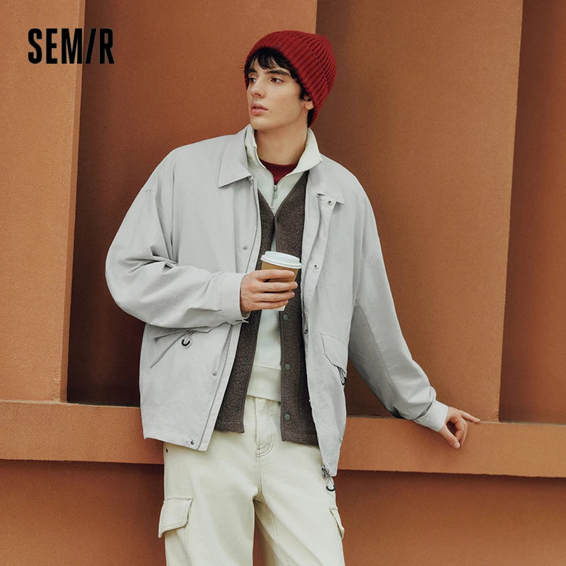 Semir Men Jacket Lightweight Loose Lapel Workwear Multi Pocket Outdoor 2026 Autumn Casual Sport Style Outerwear Daily Wear